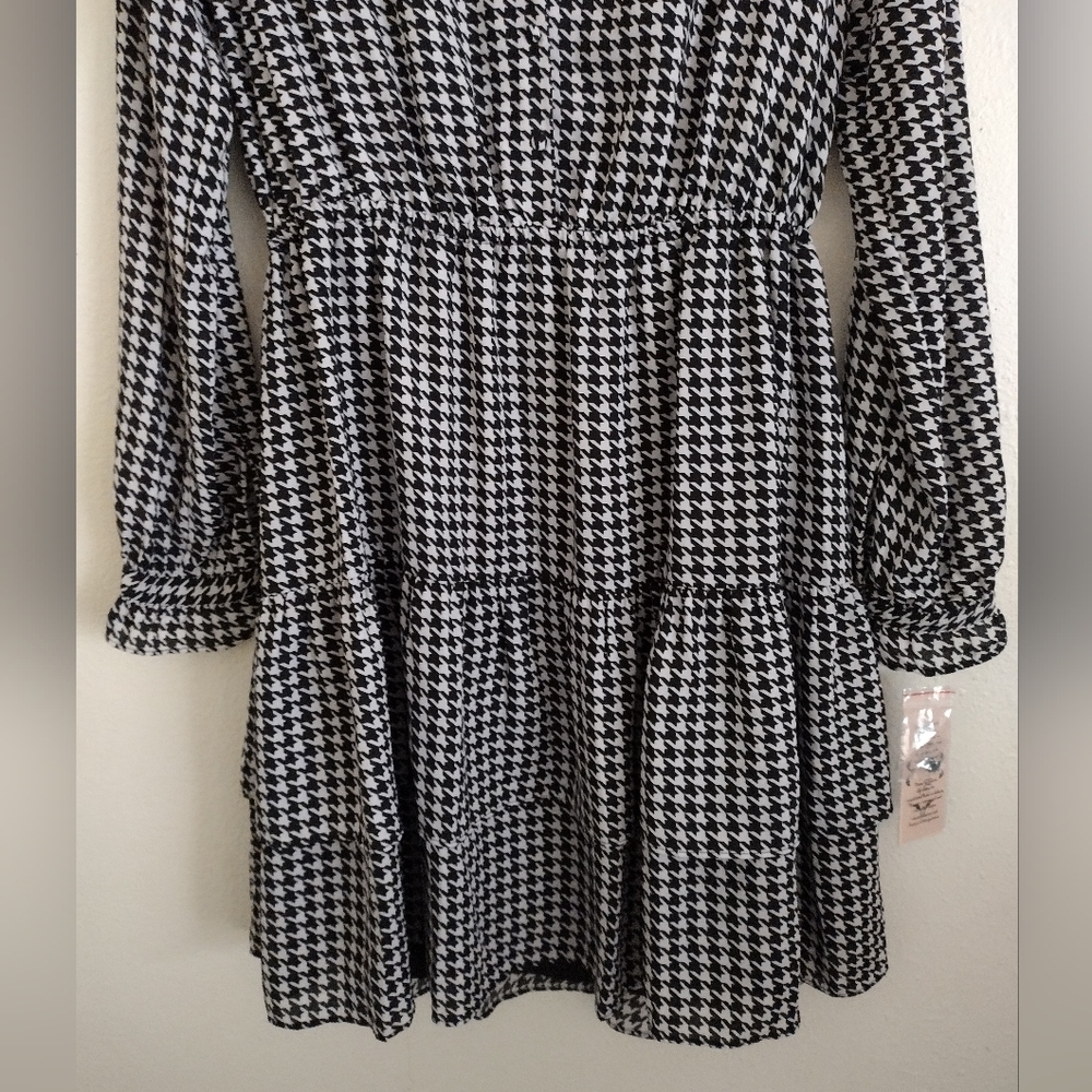 Nanette Lepore NWT black white houndstooth print tiered dress size 12 - Picture 10 of 13